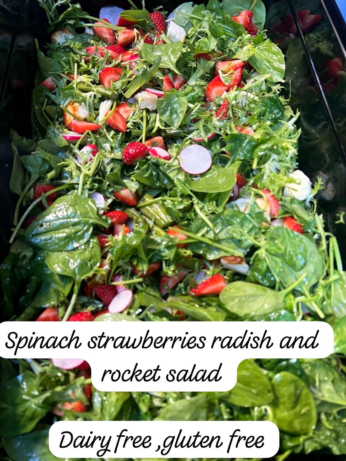 Spinach, strawberry, radish and rocket salad